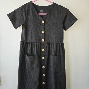 Charming Charcoal Kids Dress with Wooden Buttons
